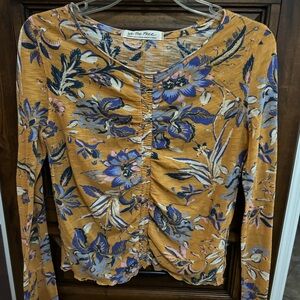 We The Free Mustard and Purple Floral Long Sleeve Top